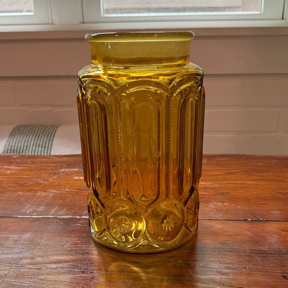 LE Smith Moon and Stars Amber Glass Canister Large no lid